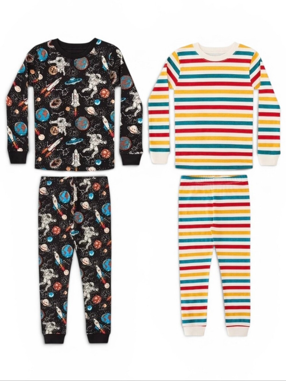 Member's Mark Organic Cotton Pajama Set Size 6 Boys 4 Piece Striped Space